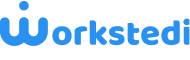 Workstedi blue logo on a white background